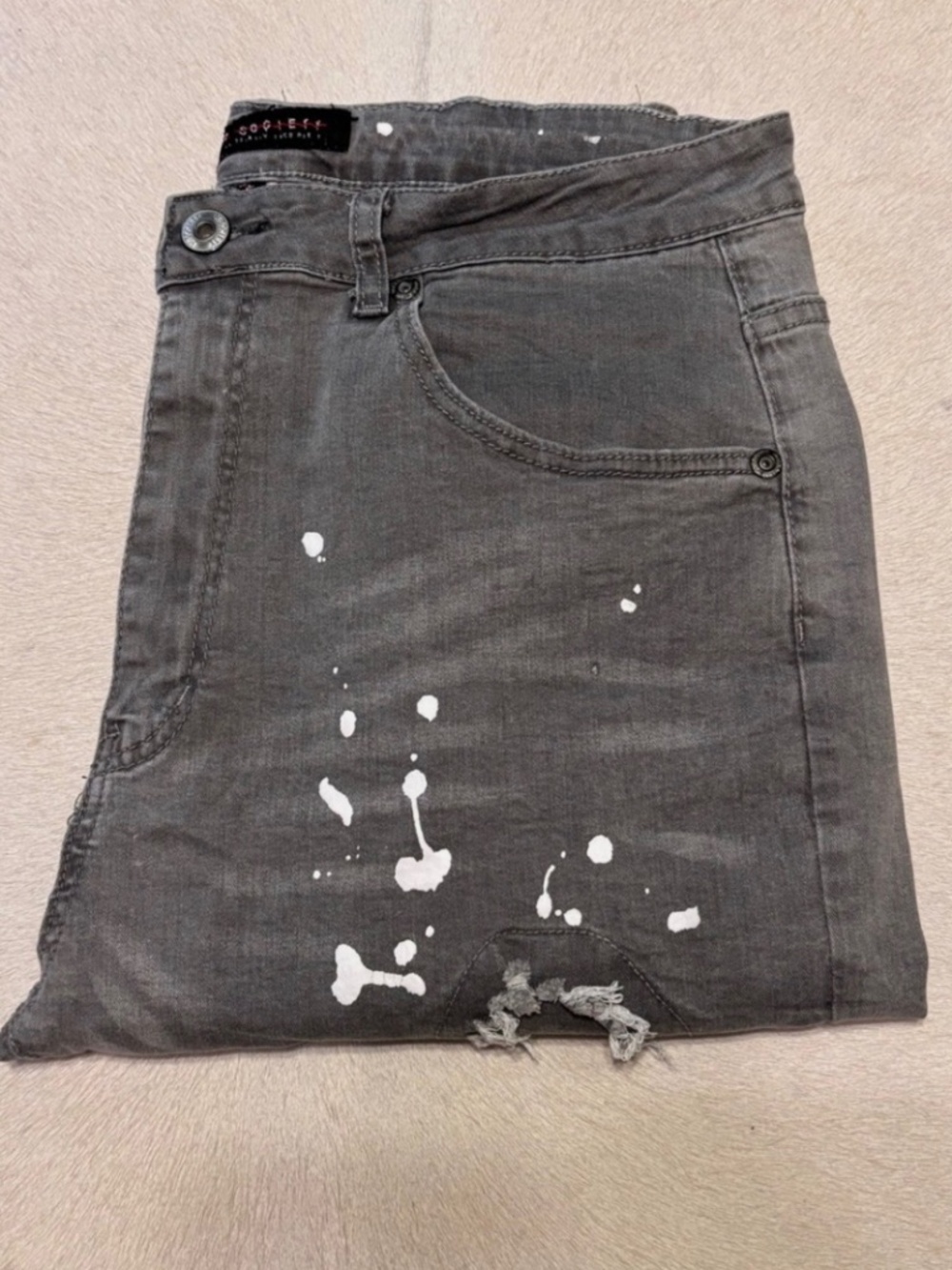 M Society Men’s Gray Distressed Denim Shorts Sz 38